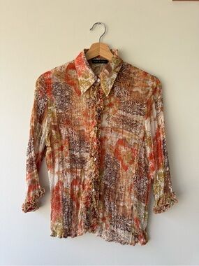 Valerie Stevens Multicolor Crinkle Ruffle Button Up Blouse